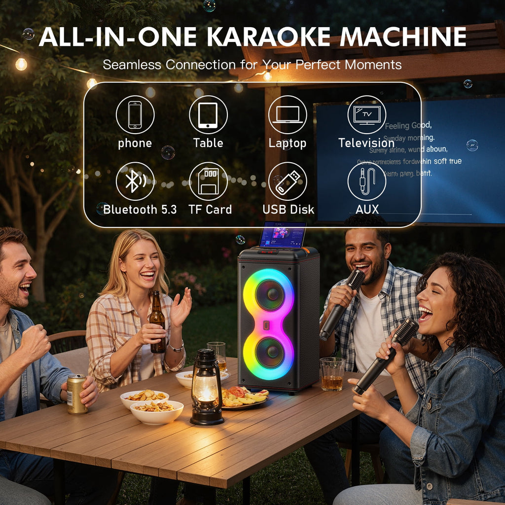 JYX Bluetooth Speaker, Dual 6.5'' Subwoofer Portable Party Speaker System for Outdoor, Deep Bass Party Box with Led Lights, T27-T