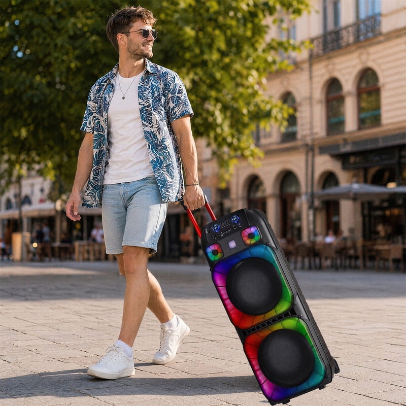 RIDWIND 4000W Peak Power Bluetooth Speakers Portable Wireless Speaker with Double 6.5 inch Subwoofer Heavy Bass,FM Radio, Microphone, Lights, Remote Control TWS Stereo Sound System Speaker