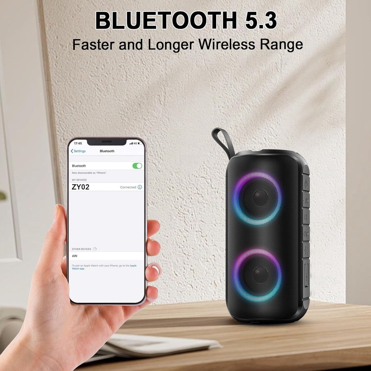Portable Bluetooth Speaker, Bluetooth 5.3 Speaker Wireless, IPX7 Waterproof Outdoor Speaker, 24W Powerful Loud Stereo Sound, 12H Playtime, 7 Colorful Rgb Lights for Outdoor/Home/Party, Gift Ideas