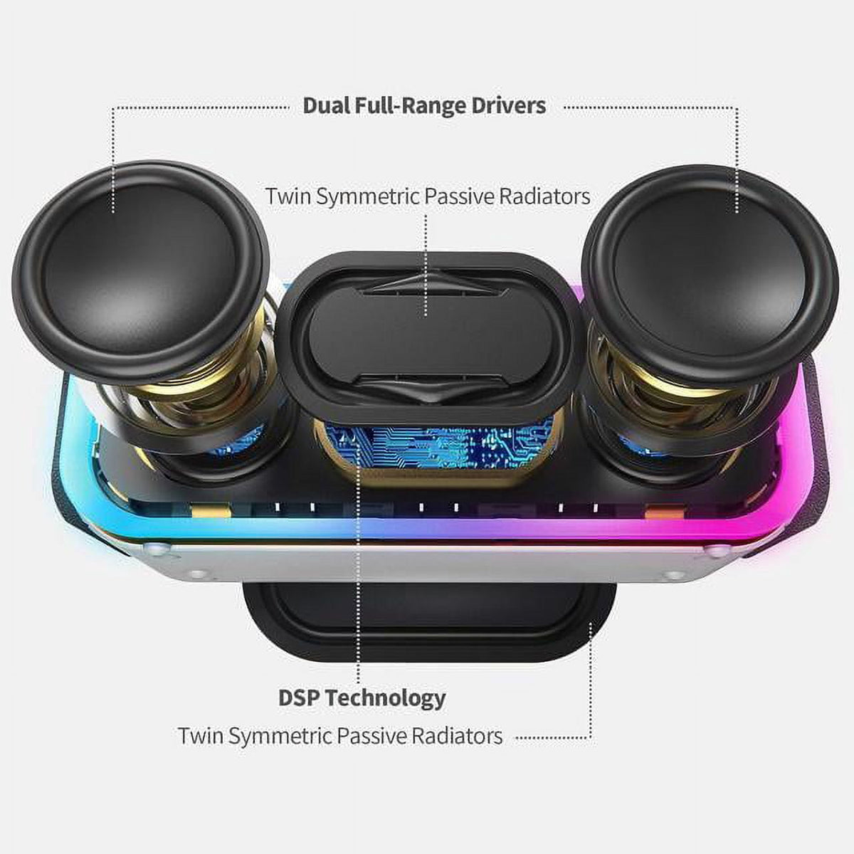 DOSS Wireless Bluetooth Speaker with 24W Impressive Sound, Booming Bass, IPX6 Waterproof, 15Hrs Playtime, Wireless Stereo Pairing, Mixed Colors Lights, 66 FT -Black
