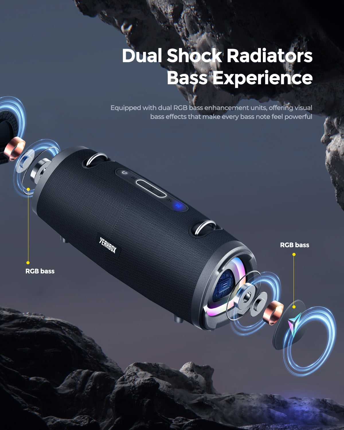 YEAHBOX Sonic Boom Portable Bluetooth Speaker, 120W Peak Power, Deep Bass Stereo Sound, RGB Light Show, Bluetooth 5.3 Wireless Speaker with AUX/TF Card & Shoulder Strap for Parties and Outdoor Use
