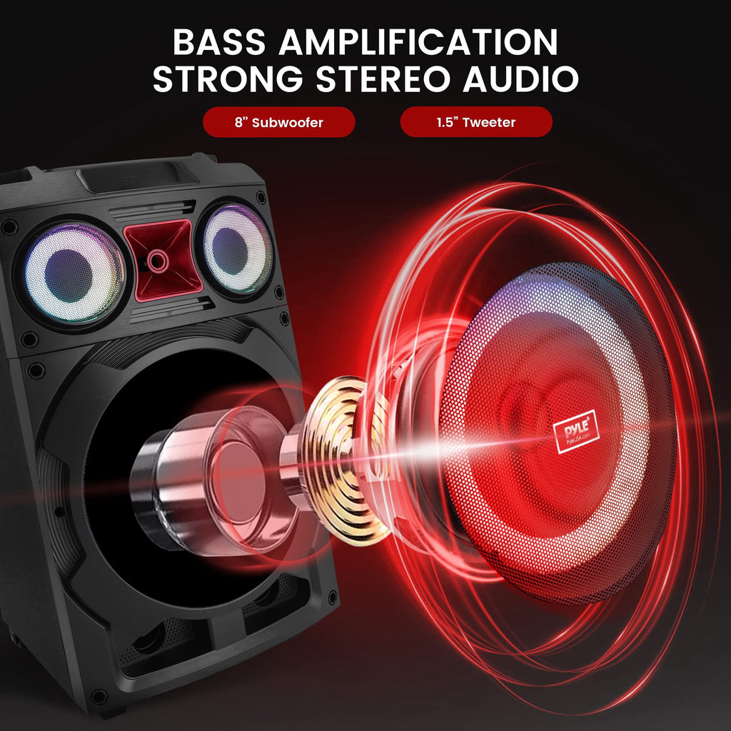 Pyle Portable Bluetooth PA Speaker System - 800W 10 Rechargeable Speaker, TWS, Party Light, LED Display, FM/AUX/MP3/USB/SD, Wheels - Wireless Mic, Remote Control, Tablet Holder Included - PHP210DJT