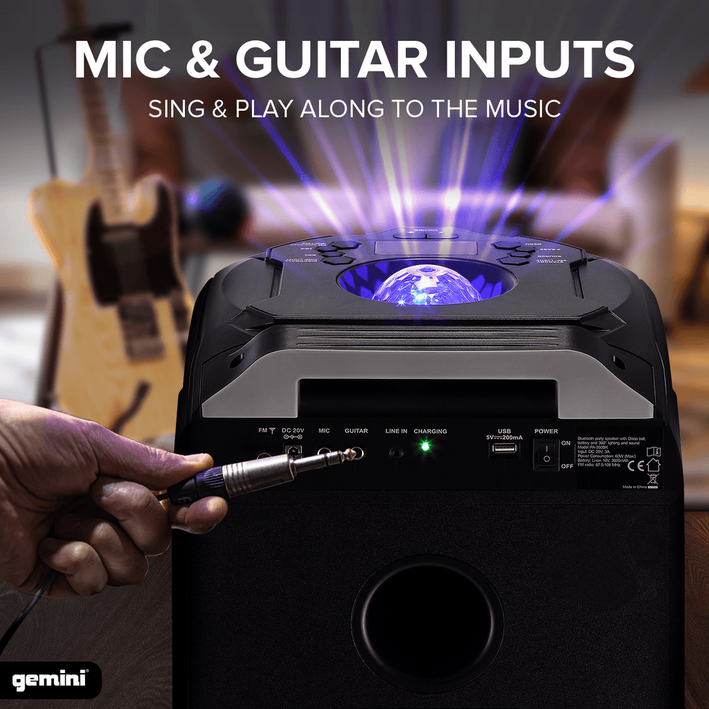 Gemini GPLT-360 Portable Bluetooth Party Speaker with 360° LED Lights, 1000W Peak Power, Wireless Mic & Guitar Inputs, TWS Pairing, 4+ Hour Battery - Ultimate Party Sound System