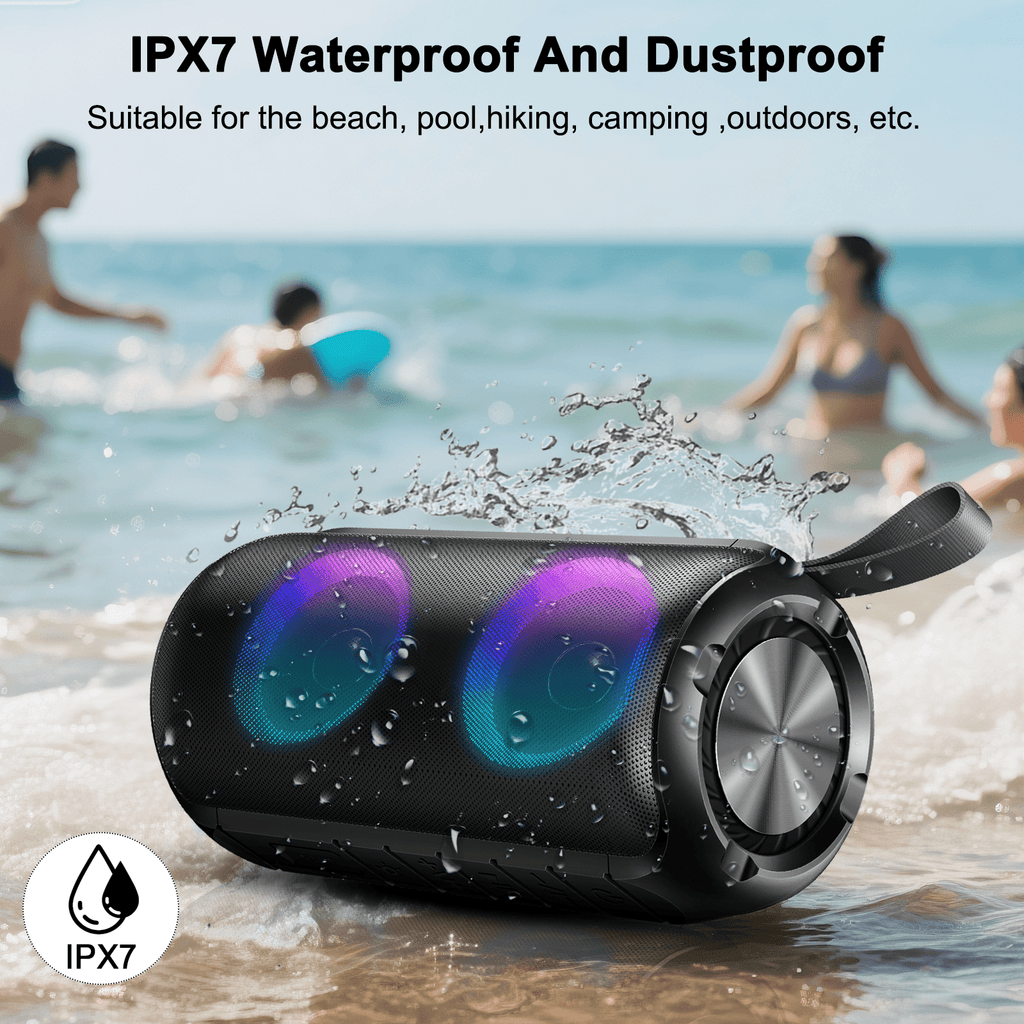 Portable Bluetooth Speaker, Bluetooth 5.3 Speaker Wireless, IPX7 Waterproof Outdoor Speaker, 24W Powerful Loud Stereo Sound, 12H Playtime, 7 Colorful Rgb Lights for Outdoor/Home/Party, Gift Ideas