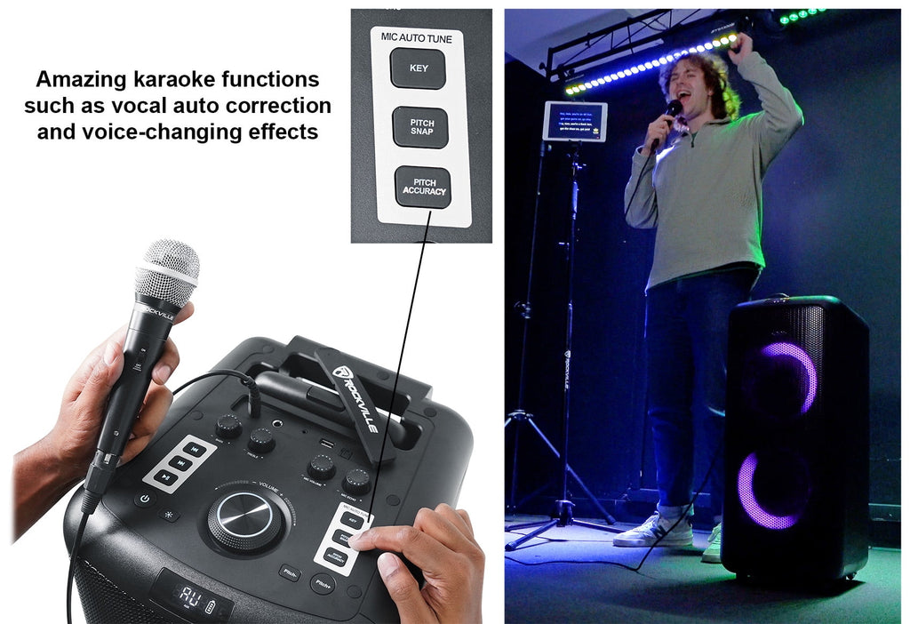 Rockville ELITE PARTY 65 Bluetooth Party Speaker System, 2000W Peak, Dual 6.5 in Woofers, Karaoke Effects, Lights, Wheels