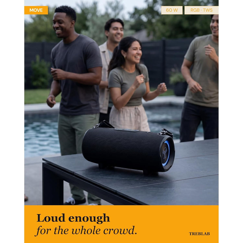 Treblab HD-Max Portable Bluetooth Speaker, 60W Loud Sound, IPX7 Waterproof, 20H Battery, Built-in Power Bank, Light Show