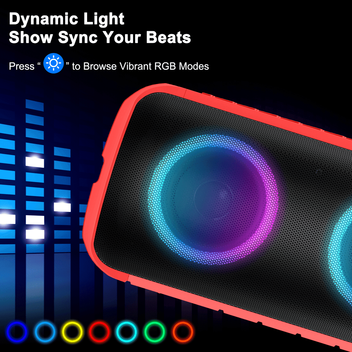 Portable Bluetooth Speaker, Bluetooth 5.3 Speaker Wireless, IPX7 Waterproof Outdoor Speaker, 24W Powerful Loud Stereo Sound, 12H Playtime, 7 Colorful Rgb Lights for Outdoor/Home/Party, Gift Ideas