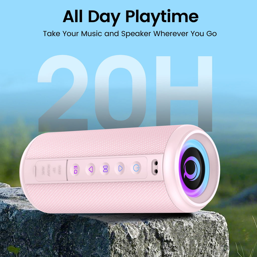 Portable Bluetooth Speaker, Bluetooth 5.4 Wireless Speaker, IPX7 Waterproof Outdoor Speaker with RGB Party Lights, 20W Stereo Sound, 20H Playtime, TWS Pairing for Camping, Beach, Home Party
