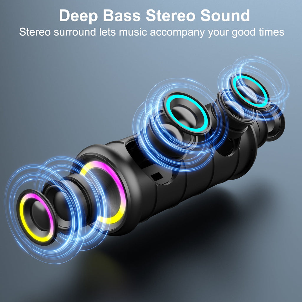 Portable Bluetooth Speaker, Bluetooth 5.4 Wireless Speaker, IPX7 Waterproof Outdoor Speaker with RGB Party Lights, 20W Stereo Sound, 20H Playtime, TWS Pairing for Camping, Beach, Home Party