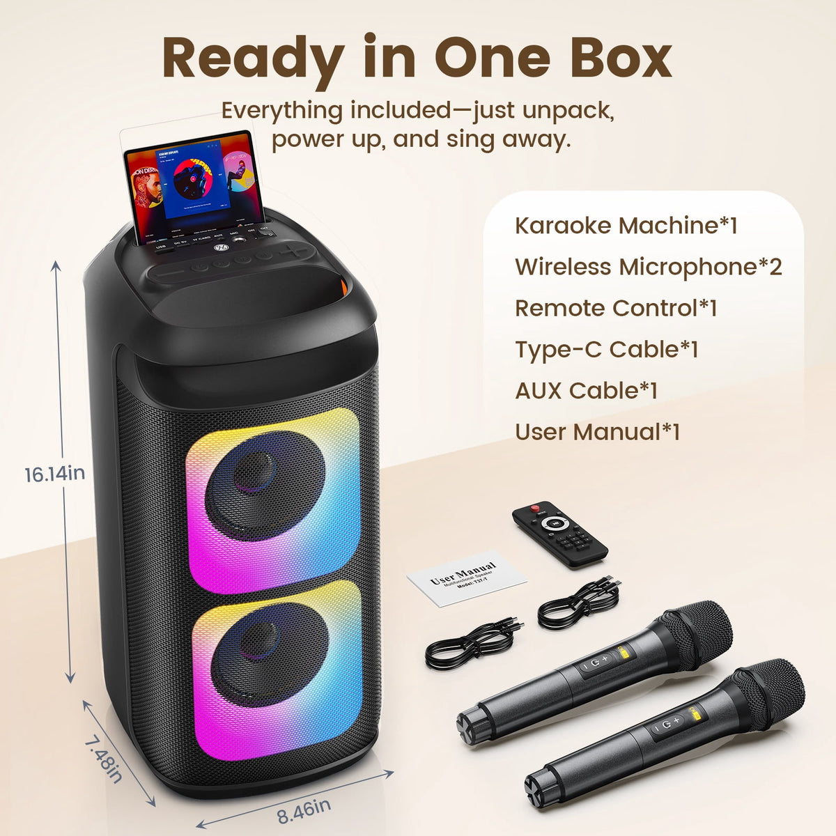JYX Party Speaker, Portable Bluetooth Speaker for Outdoor with Rgb Light, Deep Bass Loud System , T37-T