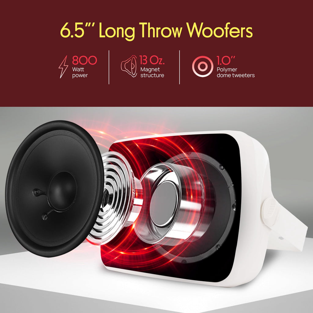 PYLE PDWR64BTW - Waterproof & Bluetooth 6.5'' Indoor / Outdoor Speaker System, 800 Watt, White