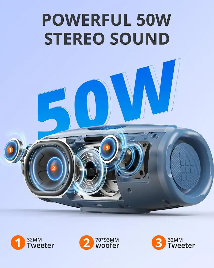 Tronsmart Mirtune S100 Portable Bluetooth Outdoor Speaker, Powerful 50W Sound and Enhanced Bass, 20H Playtime, IPX7 Waterproof-Black