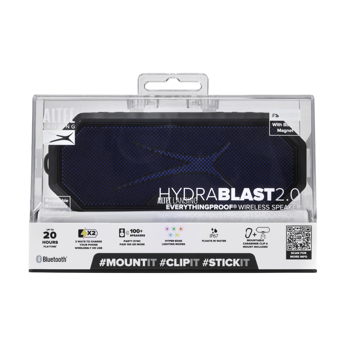 Altec Lansing HydraBlast 2.0 EverythingProof™ Bluetooth Speaker, IP67 Waterproof, 20H Battery, Qi Wireless & USB Charging, LED Lights, Party Sync, 100ft Range