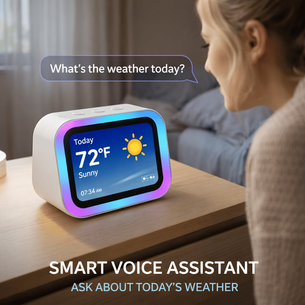 AI Smart Speaker with Large Screen Display, RGB Ambient Lighting, Hands-free Calling, Music Player, Voice-controlled Desktop Speaker, Suitable for Home/office/bedroom