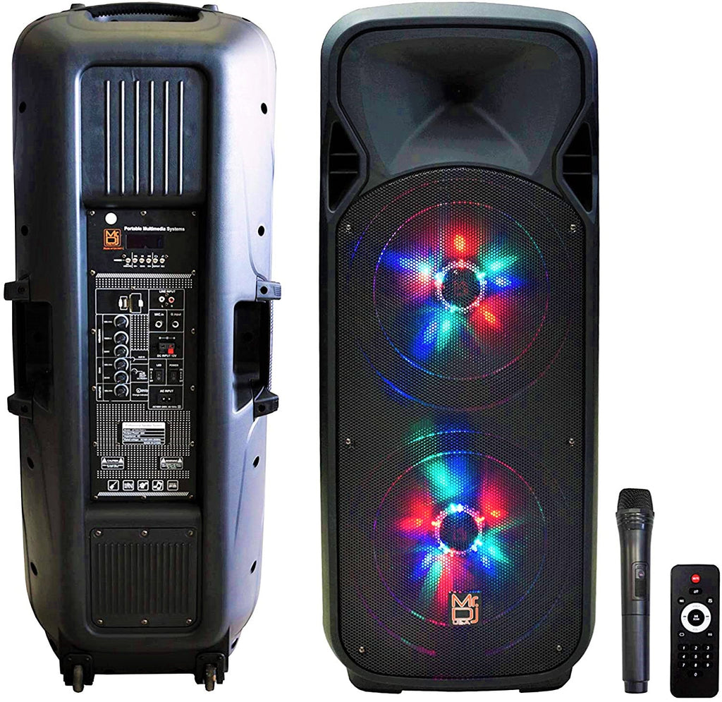 MR DJ AFTERPARTY Dual 15" Bluetooth SpeakerDual 15" Battery Powered Bluetooth Speaker, UHF Wireless Microphone Party Speaker