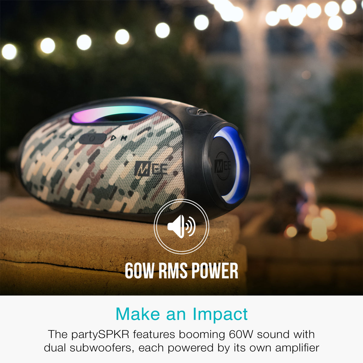 MEE audio partySPKR XL Bluetooth Wireless Speaker with Dynamic LED Lighting (Black)