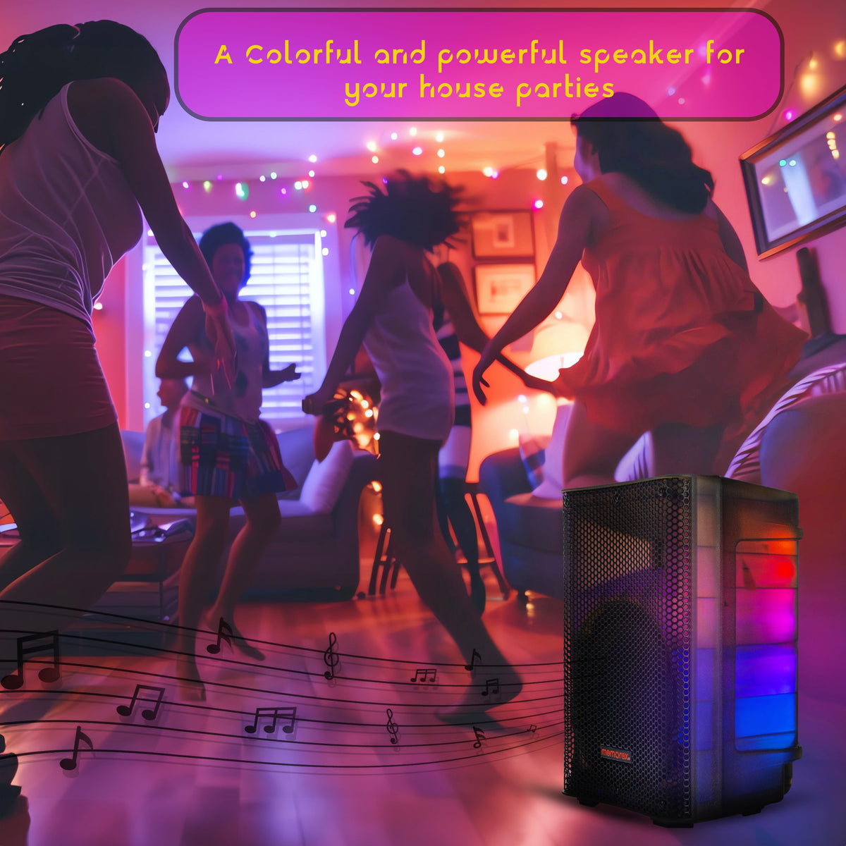Memorex MX-PS801 8-Inch PA Speaker with Translucent Cabinet | 500W PMPO, Bluetooth | TWS Pairing, LED Lighting | 50W RMS Bi-Amp, USB & SD Playback | Microphone Input, Portable Design