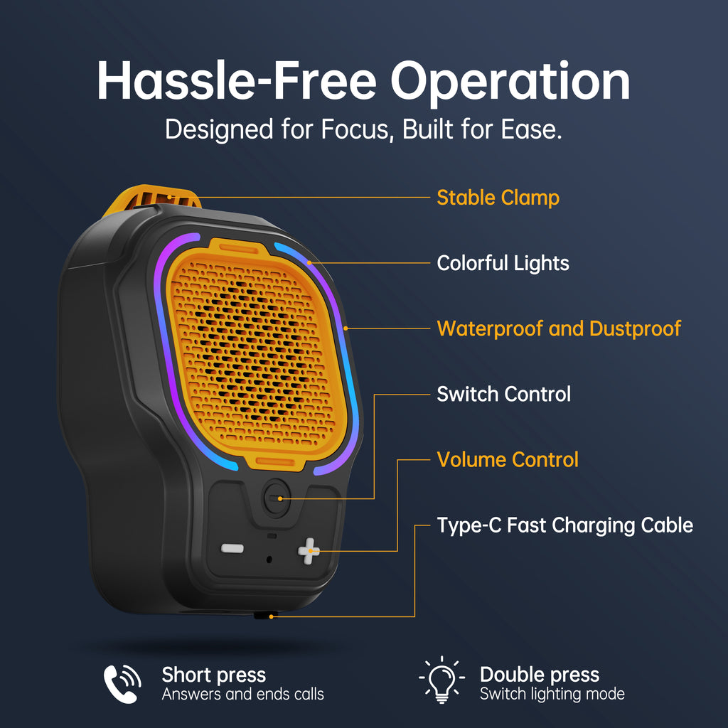 Wearable Bluetooth Speaker, Small Clip-on Wireless Portable Speaker, 10H Battery, IPX6 Waterproof Mini Speaker, 3 Light Modes with Mic, for Hands-Free Music Call Outdoor Work, Gift for Dad, Black