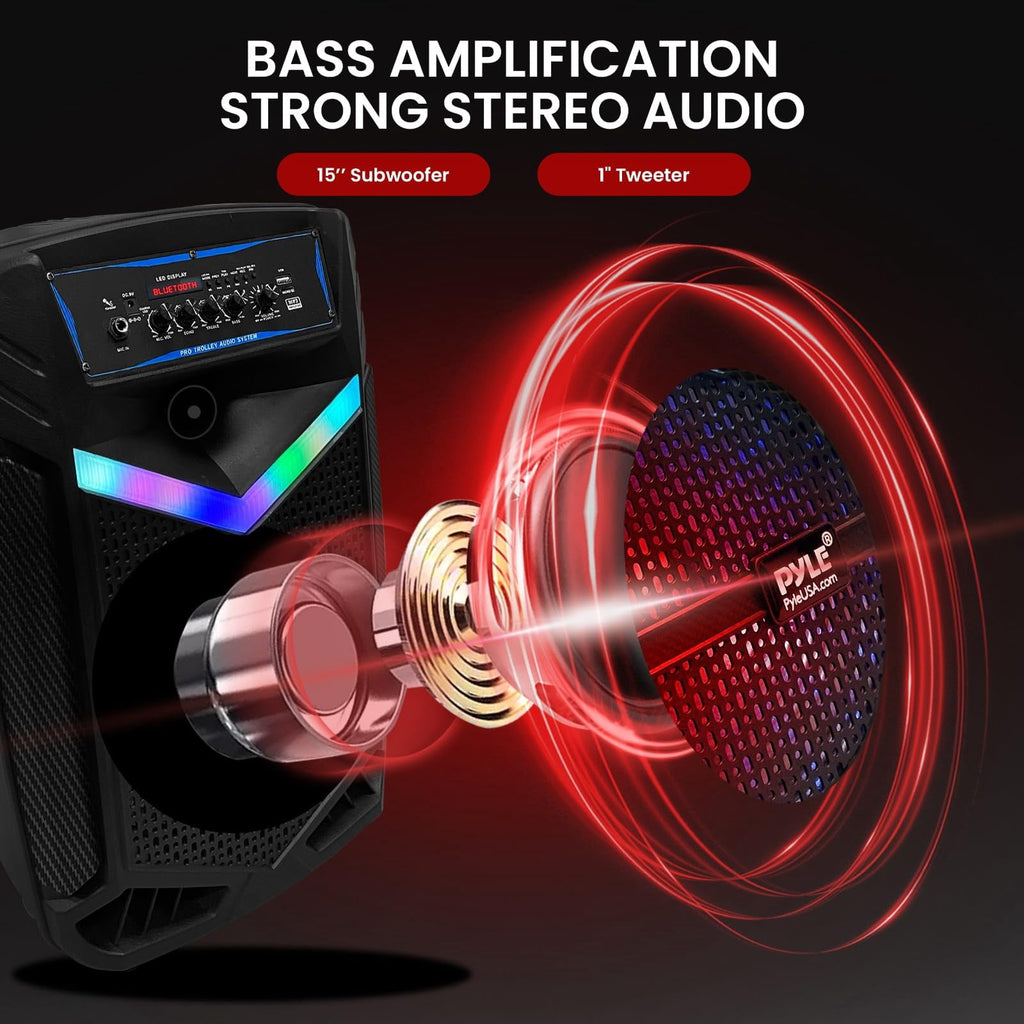 Pyle 15 Inch Bluetooth Portable Audio Party Speaker w/ Rechargeable Battery