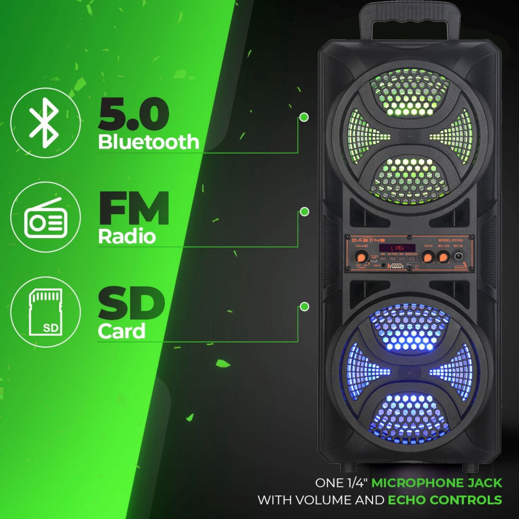 RIDWIND Set of 2 3000W Peak Power Wireless TWS Portable Loud Party Bluetooth Speaker with Dual 6.5" Woofer LED Colorful Lights Microphone Remote Control Support FM/TF/USB/AUX