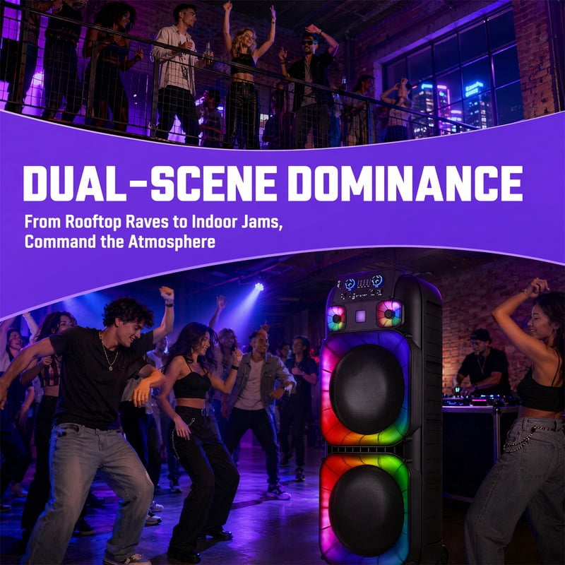 RIDWIND 4000W Peak Power Bluetooth Speakers Portable Wireless Speaker with Double 6.5 inch Subwoofer Heavy Bass,FM Radio, Microphone, Lights, Remote Control TWS Stereo Sound System Speaker