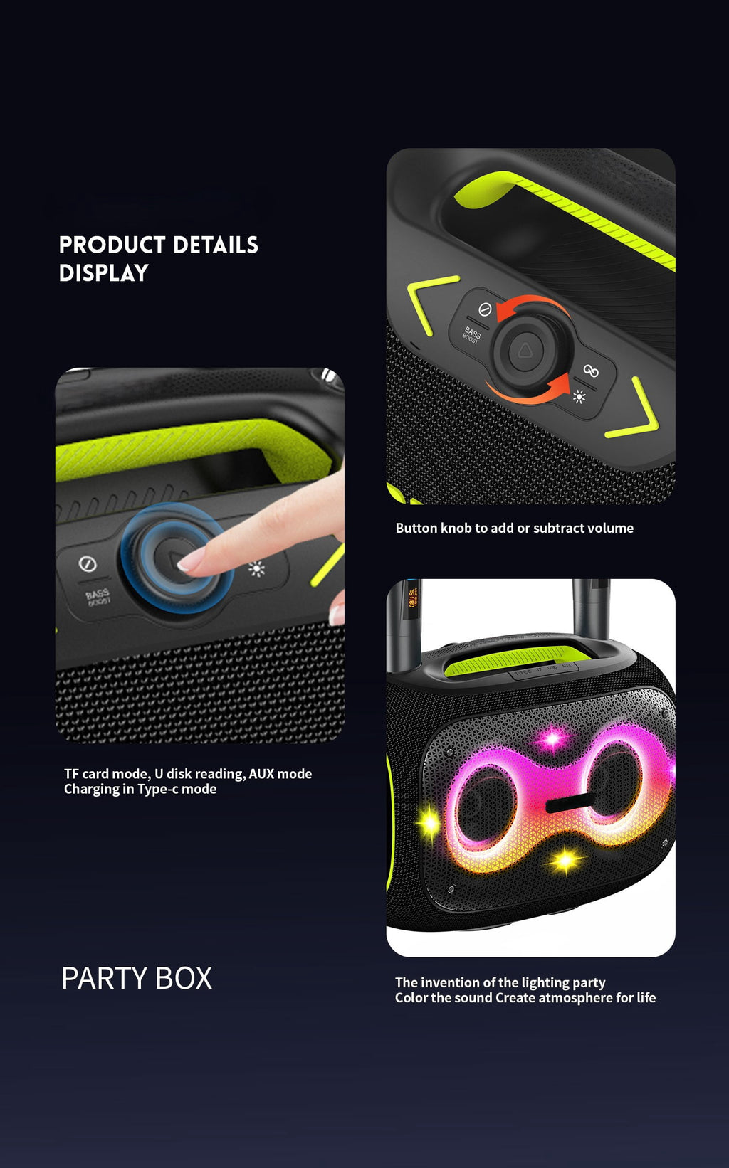 WorryFree Gadgets Portable Bluetooth Speaker with Two Microphones, Deep Bass, Large Party Wireless Speakers, 120W, Gray