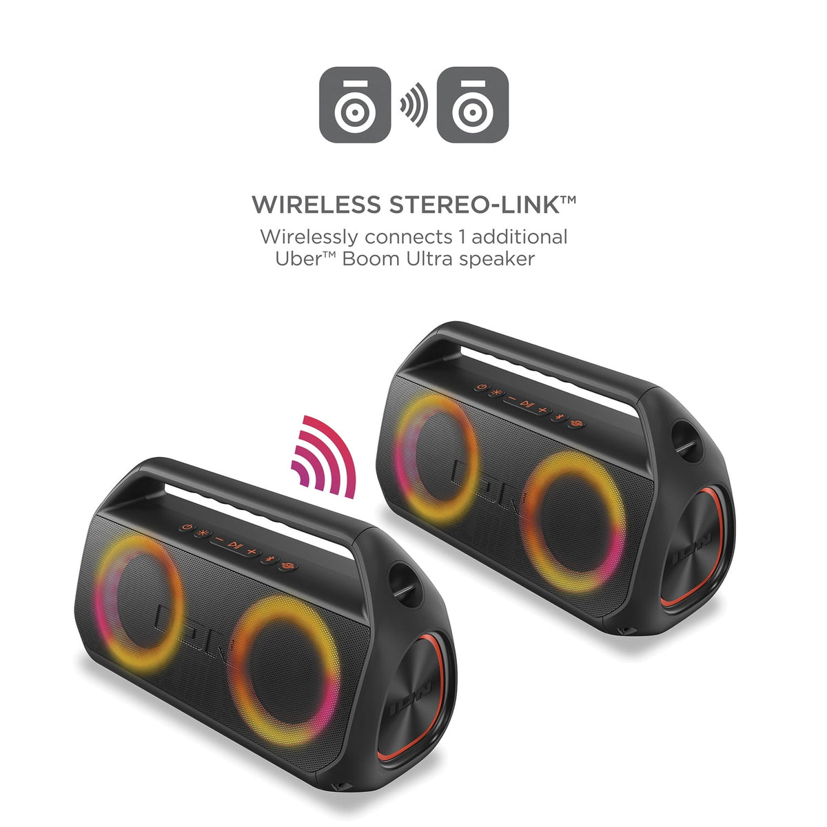 ION Uber Boom Ultra Portable Bluetooth Boom Box with Speakerphone, Lights, and Stereo-Link