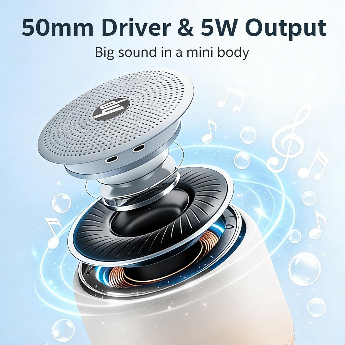 HP Portable Bluetooth Speaker with HiFi Deep Bass, IPX7 Waterproof Mini Wireless Speaker, 15H Battery, TWS Pairing for Outdoor and Home, Milk Tea