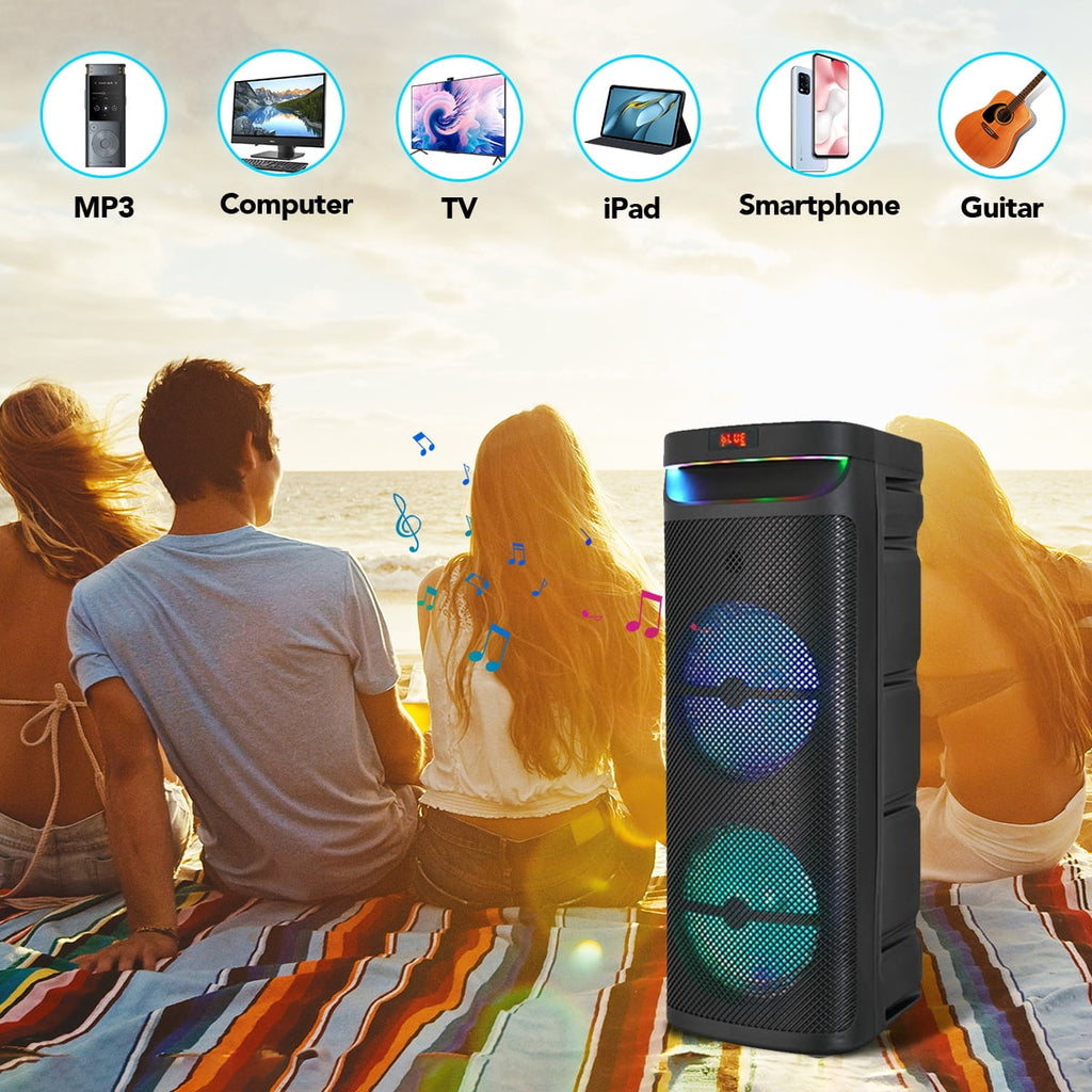 RIDWIND 5000W Peak Power Dual 10" Woofers Portable Party Speaker, Indoor & Outdoor Loud Heavy Bass Sound System with Microphone, RGB Lights, Remote Control, Support TWS/USB/FM, Rechargeable Battery