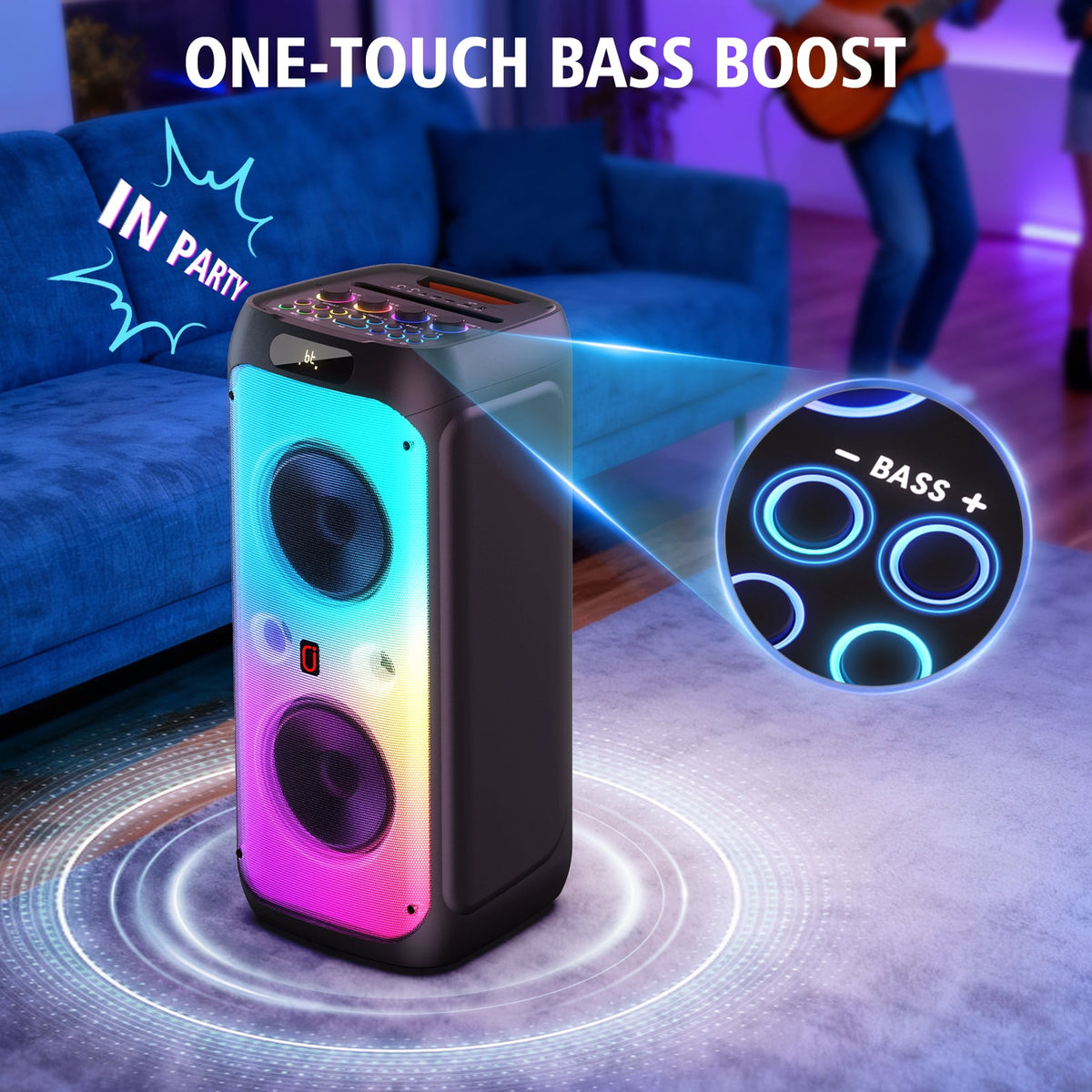 JYX Party Speaker, 80W Powerful Large Bluetooth Speaker with 2 Mics, Deep Bass Stereo PA System with Remote Control