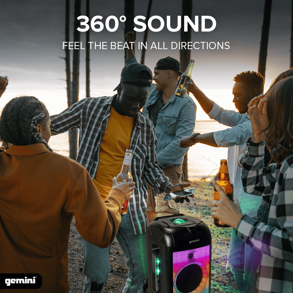 Gemini GPLT-360 Portable Bluetooth Party Speaker with 360° LED Lights, 1000W Peak Power, Wireless Mic & Guitar Inputs, TWS Pairing, 4+ Hour Battery - Ultimate Party Sound System