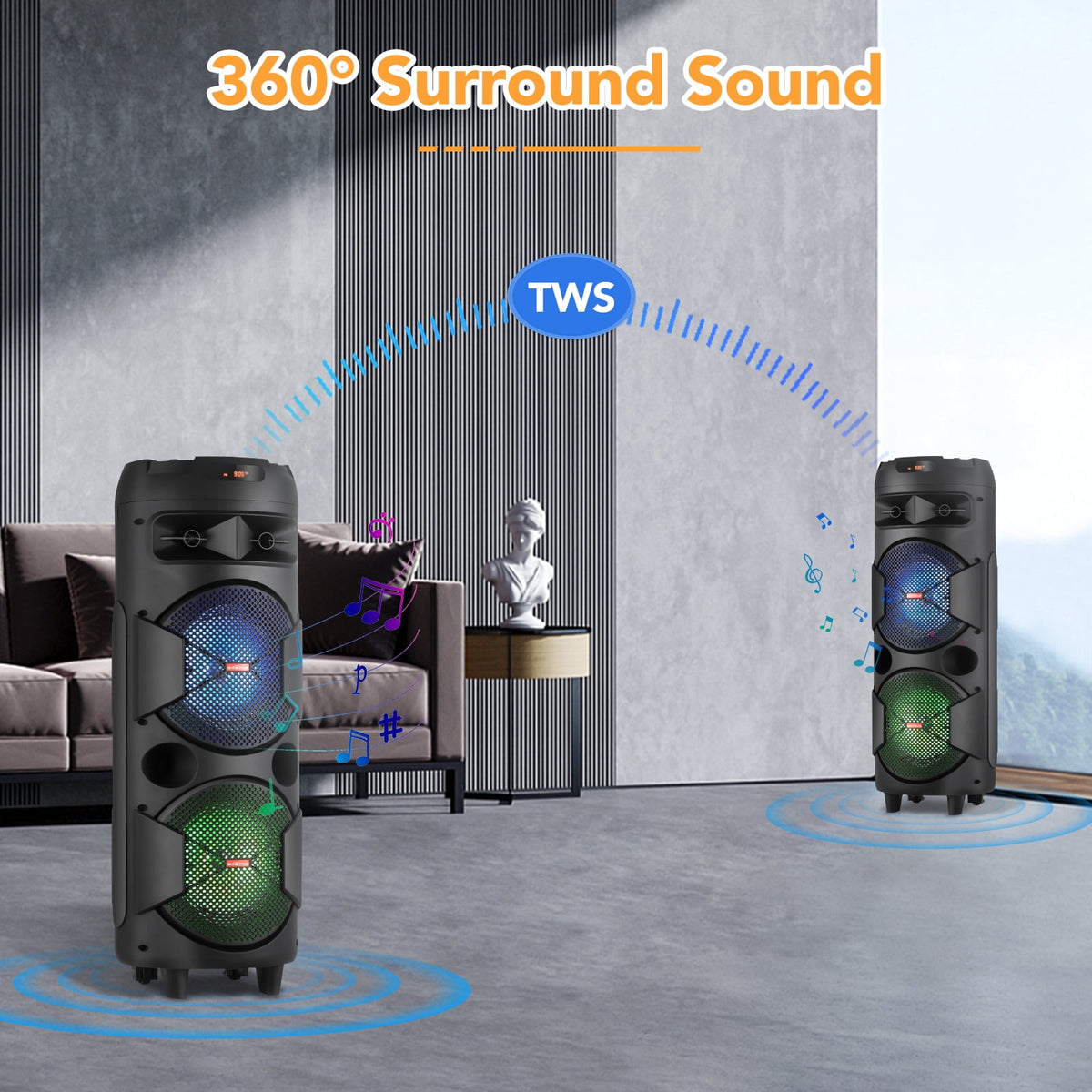 CURUK Portable Wireless Bluetooth Speaker Triple 8" Woofer PA System FM AUX TWS, MIC, RC, LED Light