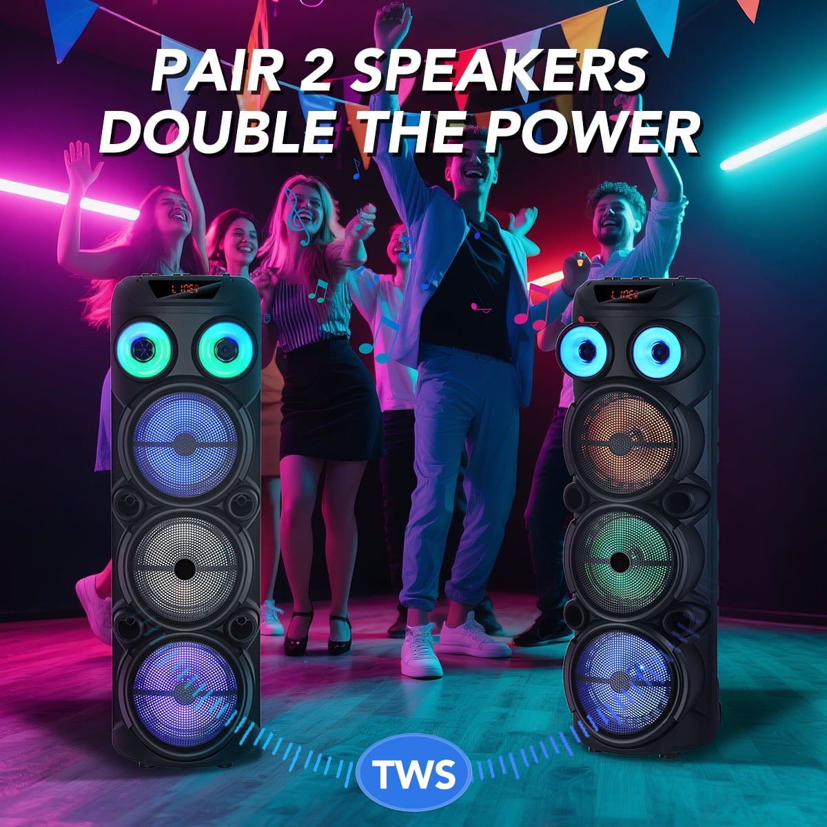 CURUK Portable Wireless Bluetooth Speaker Triple 8" Woofer PA System FM AUX TWS, MIC, RC, LED Light