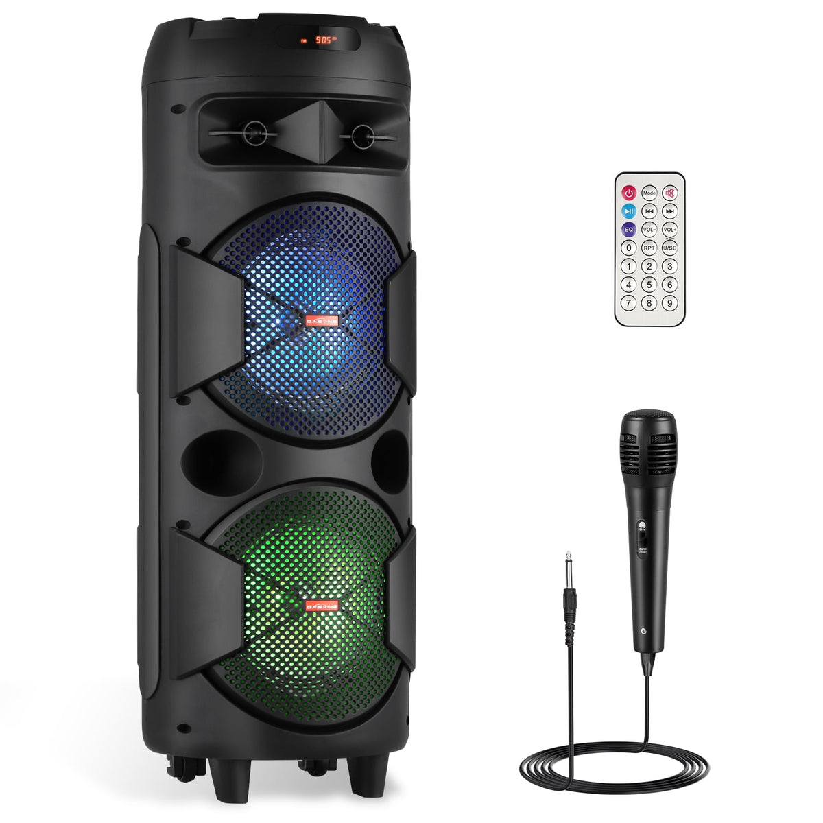 CURUK Portable Wireless Bluetooth Speaker Triple 8" Woofer PA System FM AUX TWS, MIC, RC, LED Light