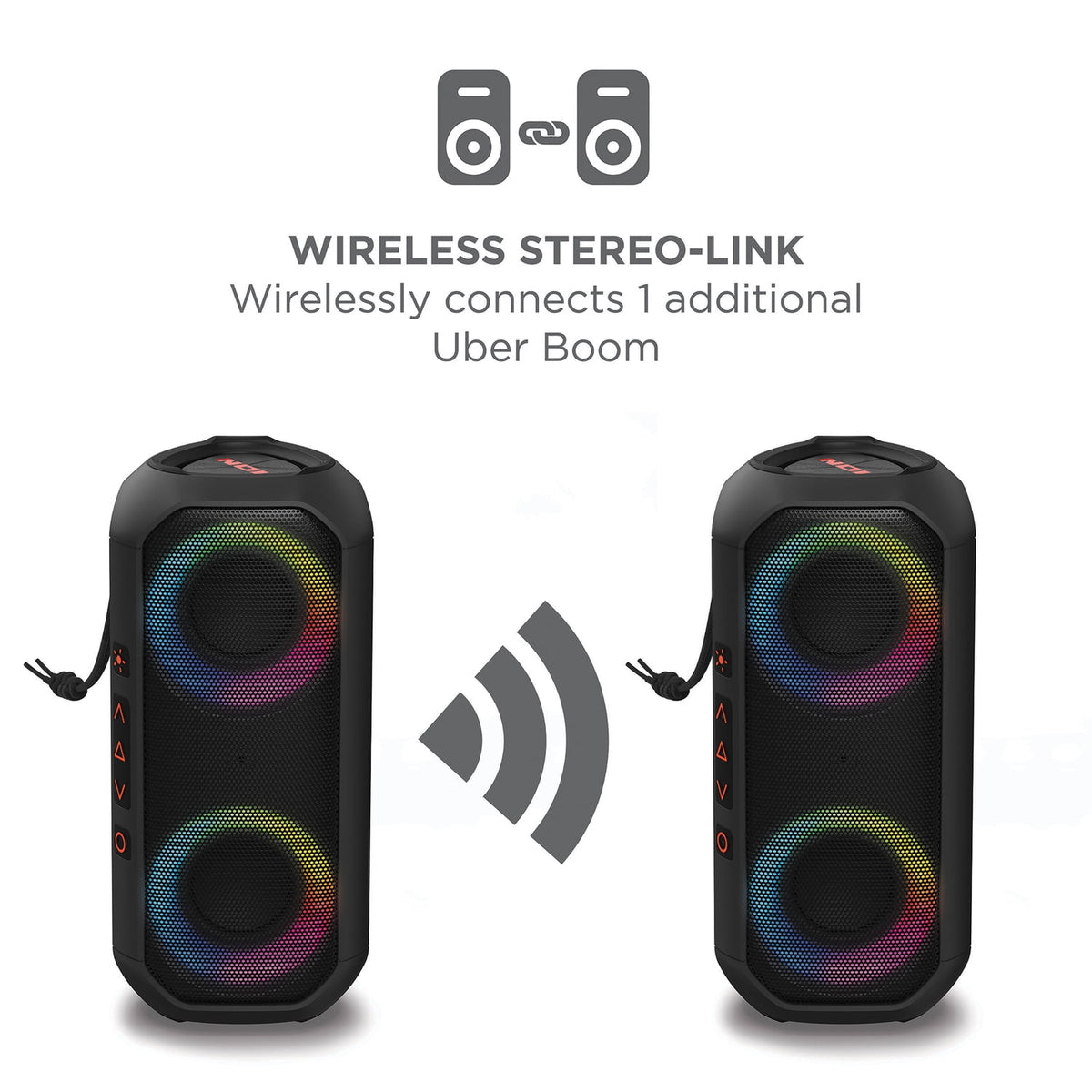 ION Uber Boom Built-in Handle LED Lighting Waterproof Wireless Bluetooth Portable Speaker, Black, UBERBOOMXUS
