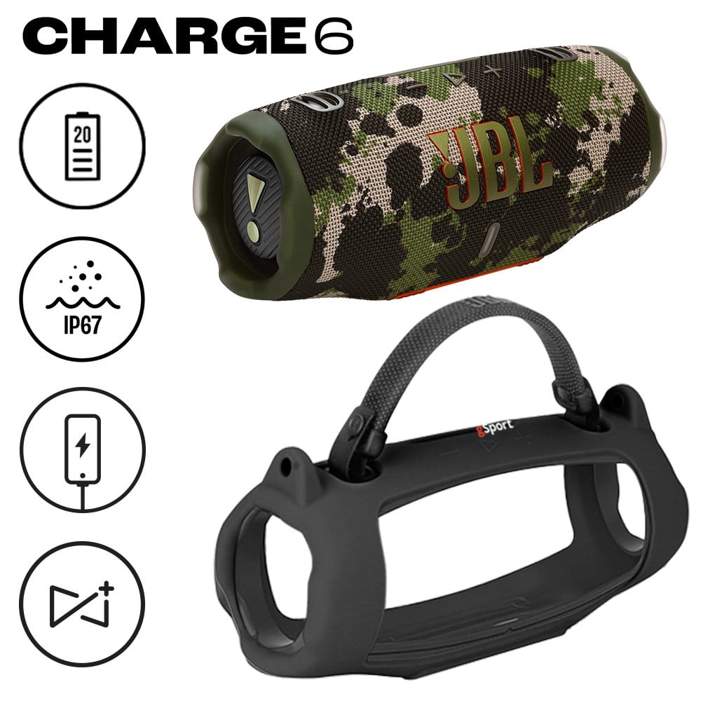 JBL Charge 6 Waterproof Portable Speaker Bundle with gSport Silicone Sleeve (Black)