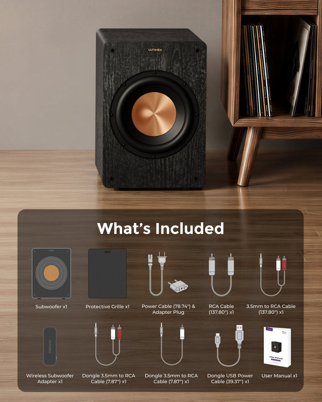 ULTIMEA 10" Powered Subwoofer with Wireless Adapter, 550W Peak, 20Hz Low Frequency, App Bass Control, EQ & 0-180° Phase, Bluetooth 6.0, RCA/LFE & Speaker-Level Inputs for HiFi & A, SUB1