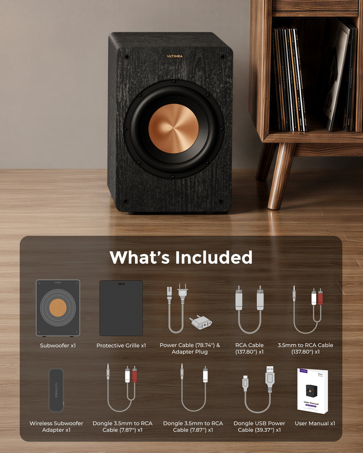 ULTIMEA 10" Powered Subwoofer with Wireless Adapter, 550W Peak, 20Hz Low Frequency, App Bass Control, EQ & 0-180° Phase, Bluetooth 6.0, RCA/LFE & Speaker-Level Inputs for HiFi & A, SUB1