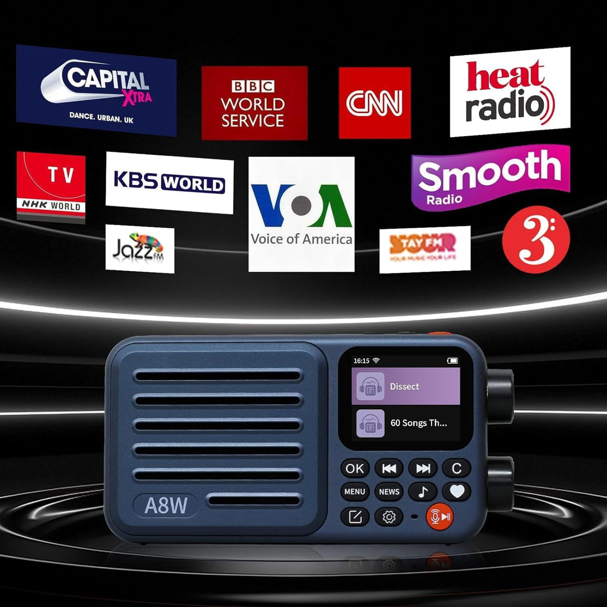CHOYONG A8W Internet Radio Global Version Portable Smart Speaker, WiFi/4G, FM, TF Card, Navy Blue