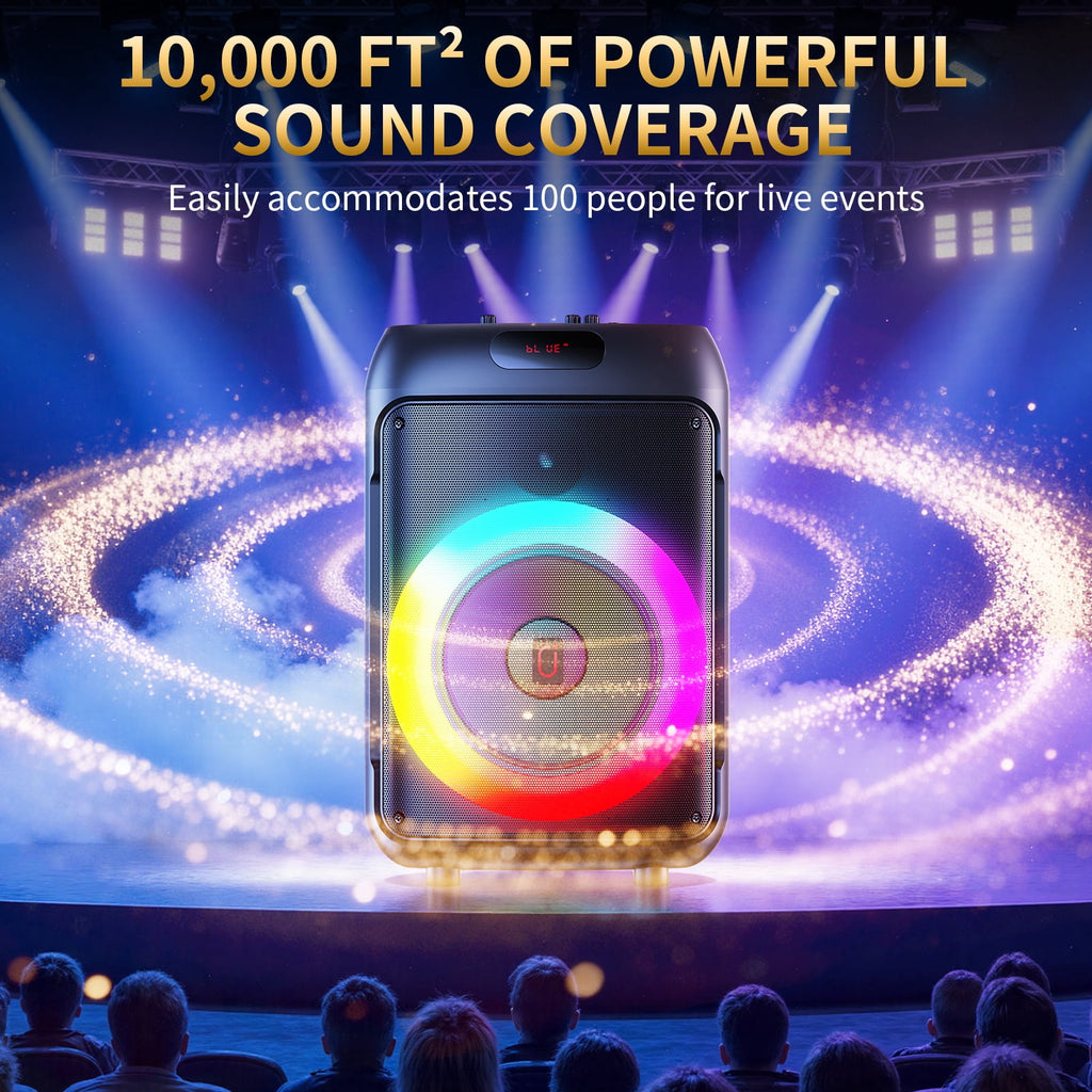 JYX Large Party Speaker, 120W Subwoofer Outdoor Speaker Bluetooth with Wheels, Dual 12'' Subwoofer Deep Bass