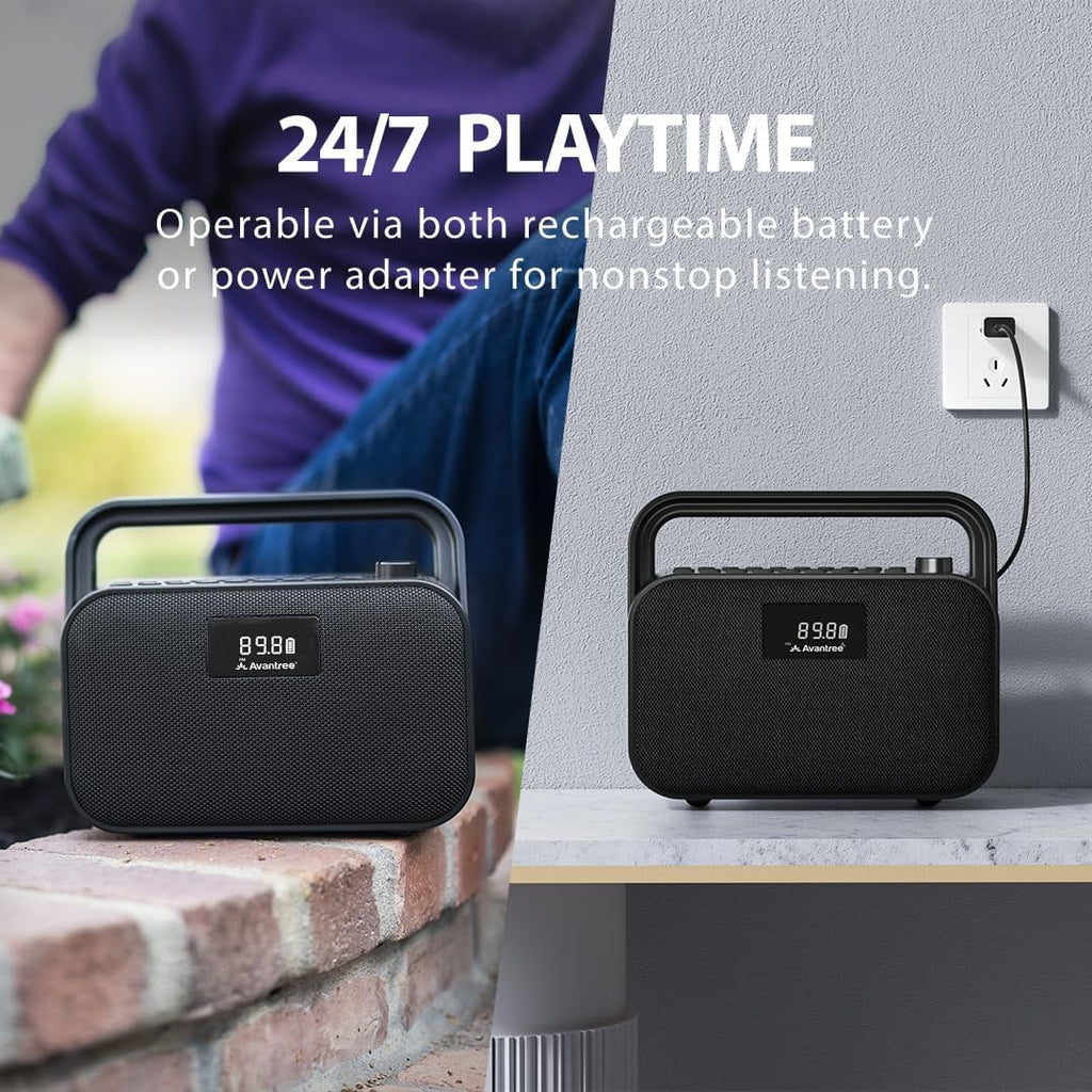 Avantree PowerByte - Portable Digital FM Radio with Powerful 30W Stereo Bluetooth Speakers & SD Card Player, 20hr Rechargeable Playtime, Extended Range, Wireless Loud Outdoor Speaker & U Disk Player