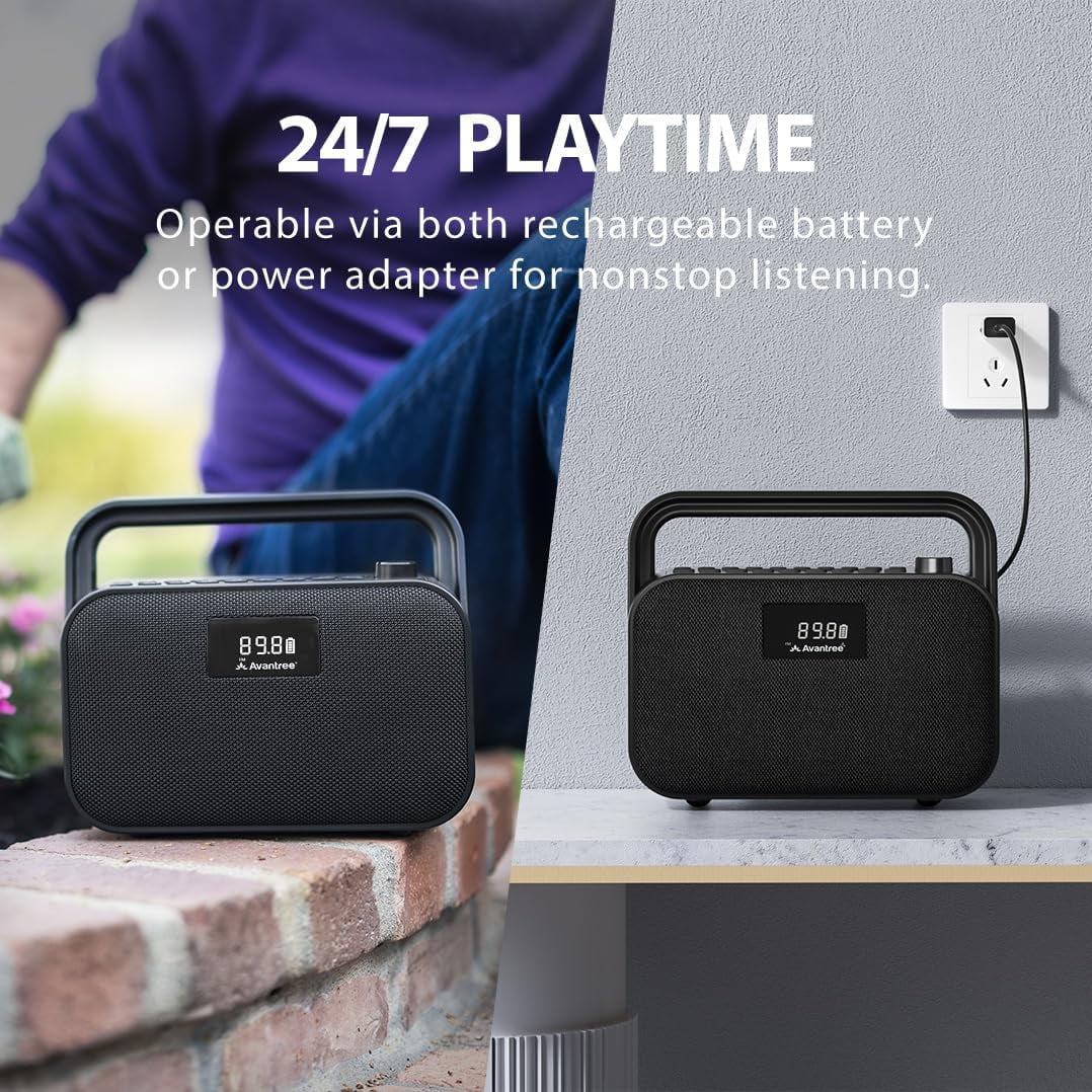 Avantree PowerByte - Portable Digital FM Radio with Powerful 30W Stereo Bluetooth Speakers & SD Card Player, 20hr Rechargeable Playtime, Extended Range, Wireless Loud Outdoor Speaker & U Disk Player