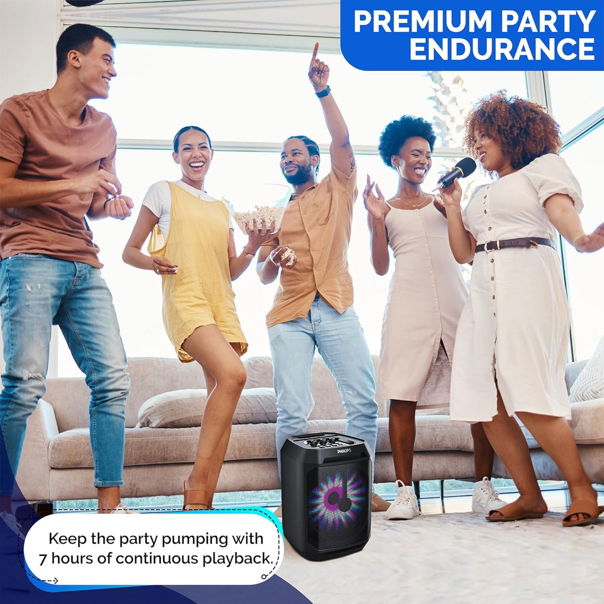 Philips Portable Bluetooth Party Speaker with 8-Inch Woofer and Dynamic Bass Boost, 30W, 7Hrs Play Time, USB-C, Black