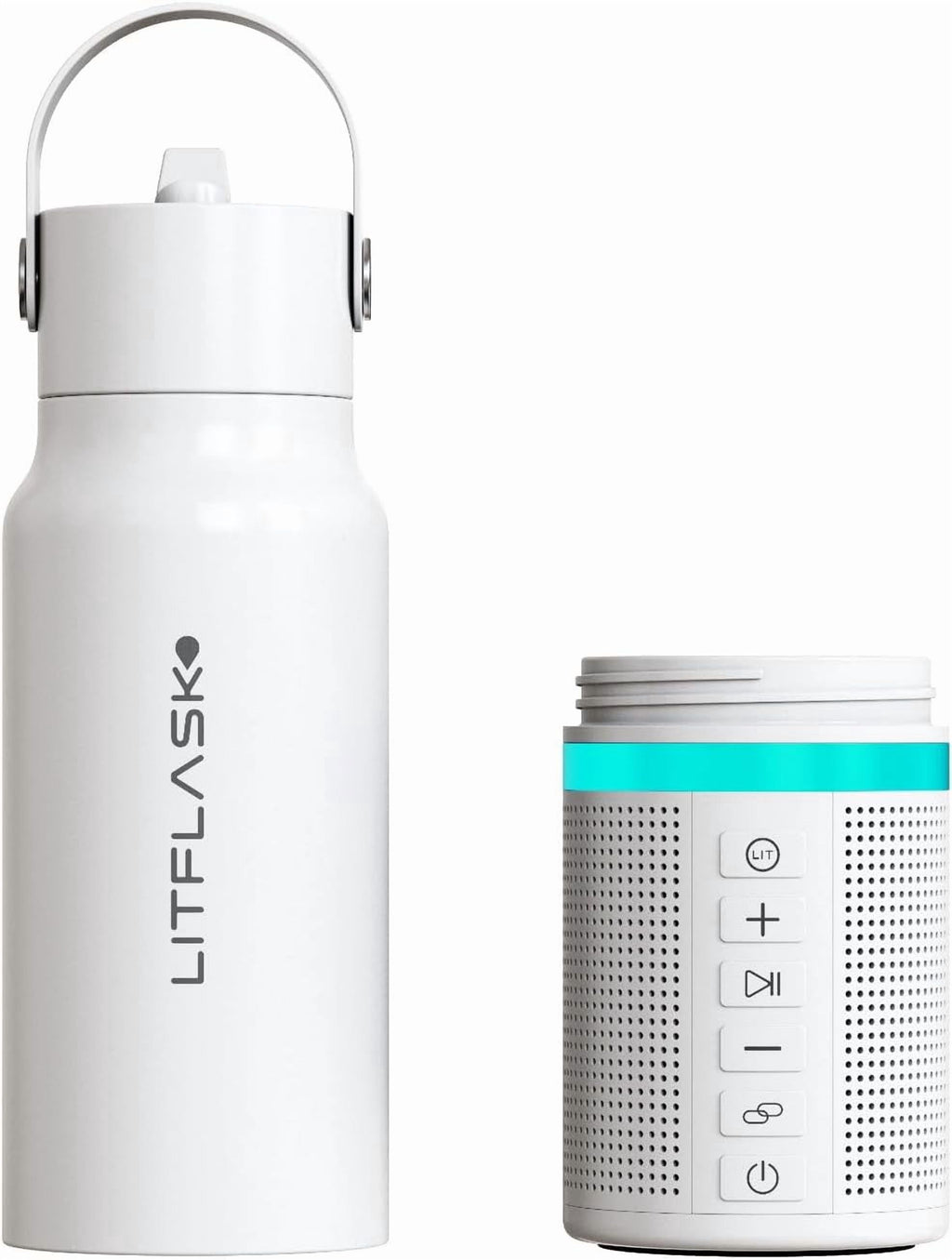 LITFLASK Smart Water Bottle with Premium Bluetooth Speaker, White, Portable Charger, LED Light, Stainless Steel, Mix & Match Colors, 20oz - Oprah's Favorite Things 2024