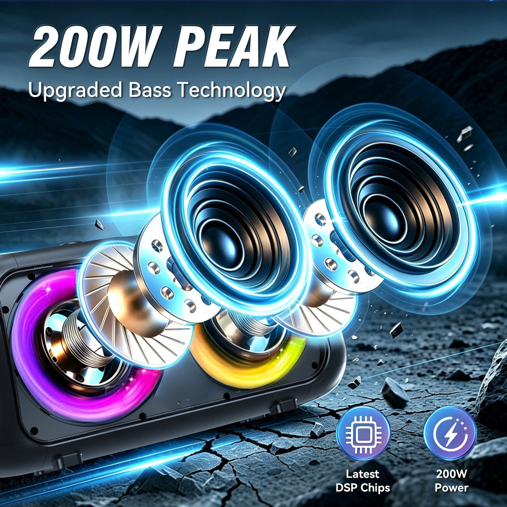 FRESHDEW Big Bluetooth Speakers with Microphone, Outdoor Party Speaker with Tws and EQ Control Aux Usb