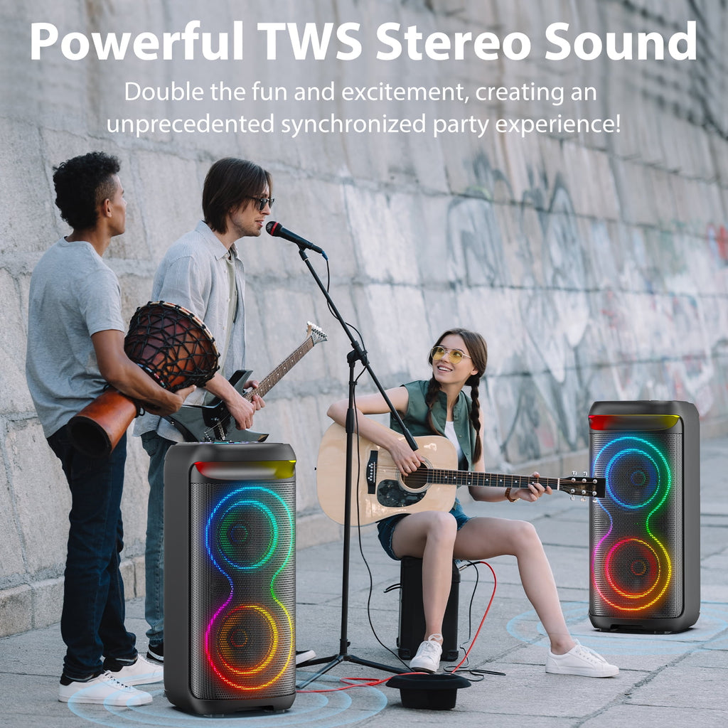 JAUYXIAN Large Party Speaker, Big Outdoor Speaker Bluetooth with DJ Lights for Singing Party