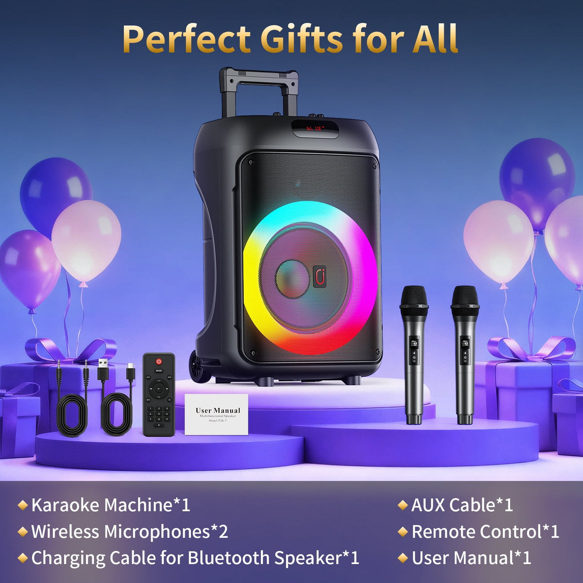 JYX Large Party Speaker, 120W Subwoofer Outdoor Speaker Bluetooth with Wheels, Dual 12'' Subwoofer Deep Bass