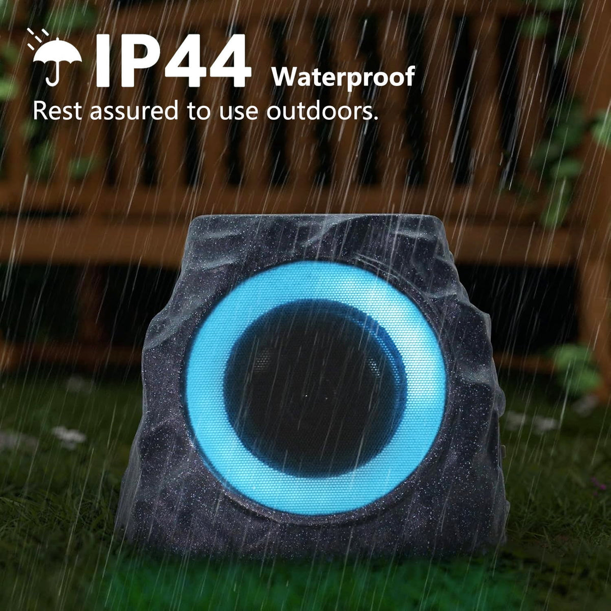 Postlucky 2 Pack Outdoor Solar Rock Speakers, Bluetooth, TWS Pairing, RGB LED Flashing, USB Charging, Waterproof, 7.3" Gray