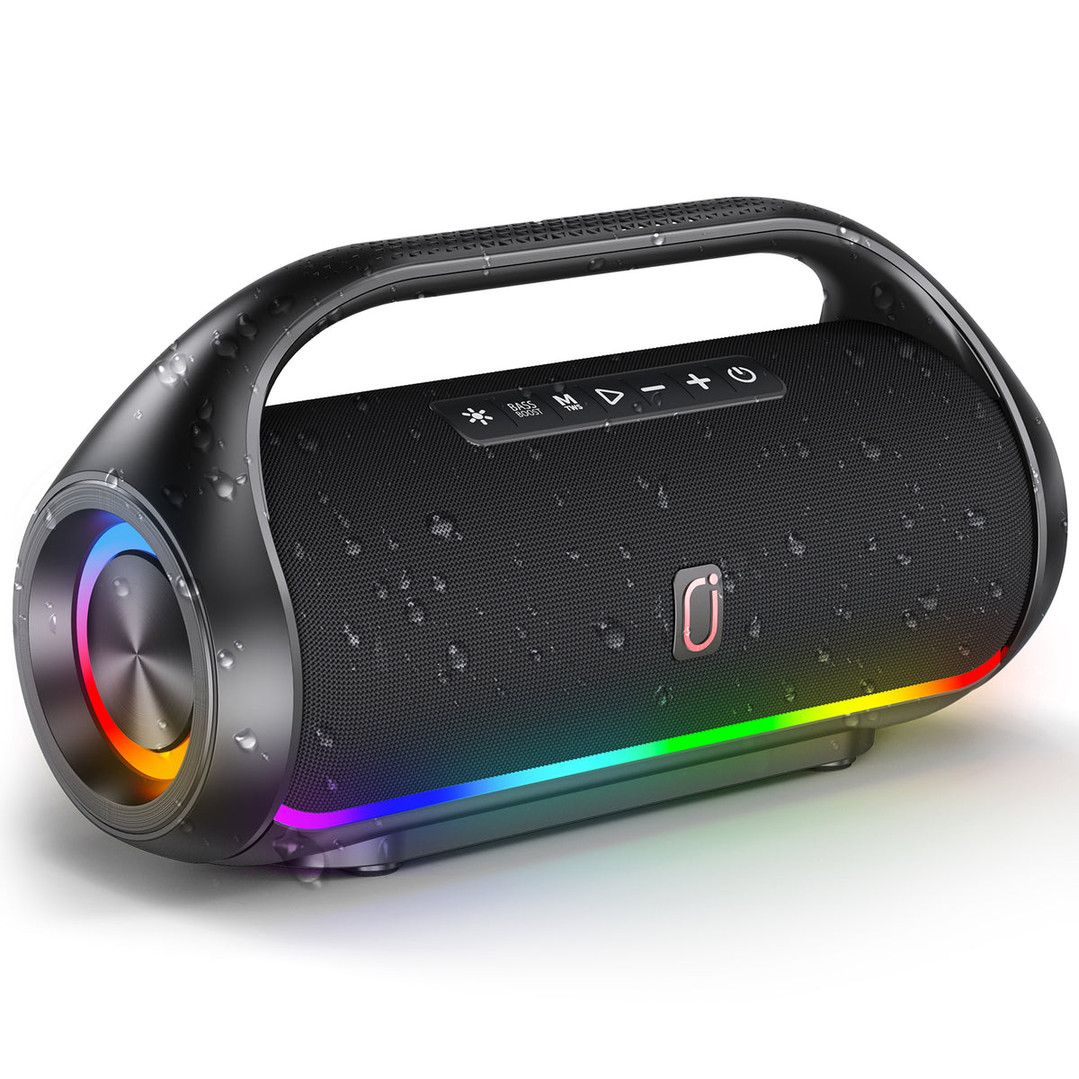 FanFun Waterproof Bluetooth Speaker, Portable Speaker with LED Light, Outdoor Speaker for Party, Stereo Sound, Deep Bass, D20