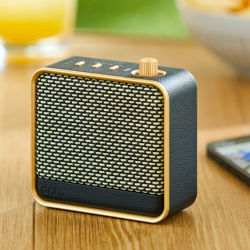 onn Medium Black Wi-Fi Speaker with Multi-Directional Sound and Bluetooth